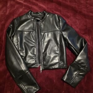 Zara Leather Biker Jacket in Black XS